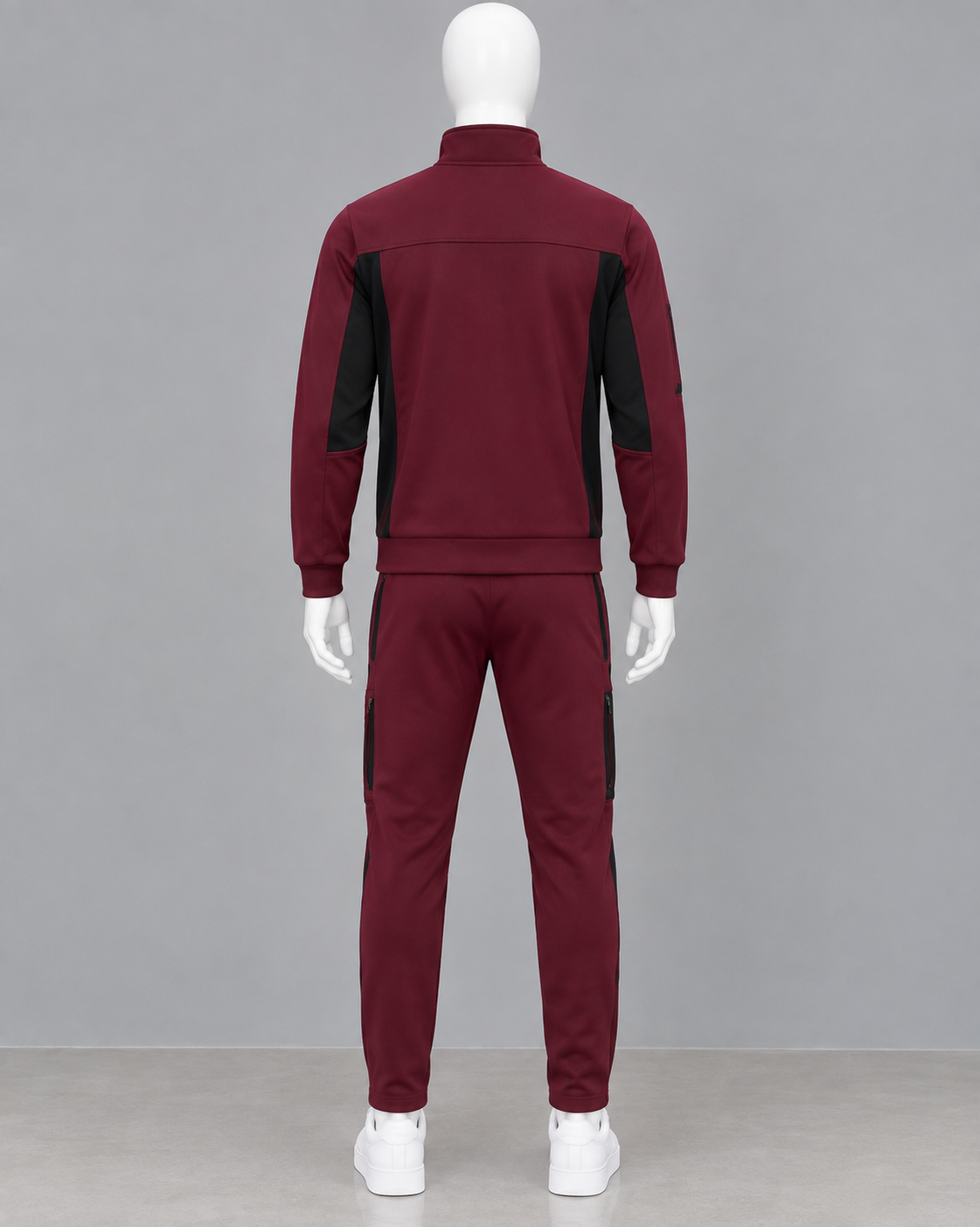 Men's Burgundy 2 Piece Tracksuit Set – Zip Up Jacket & Cargo Jogger Pants image 2