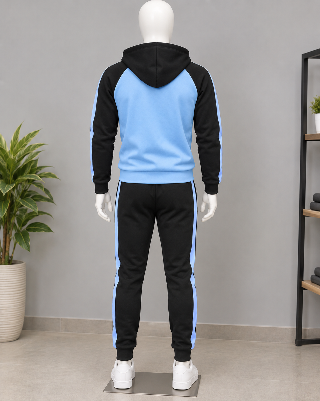 Men's Black & Light Blue 2 Piece Hooded Tracksuit Set – Zip Jacket & Jogger Pants image 2