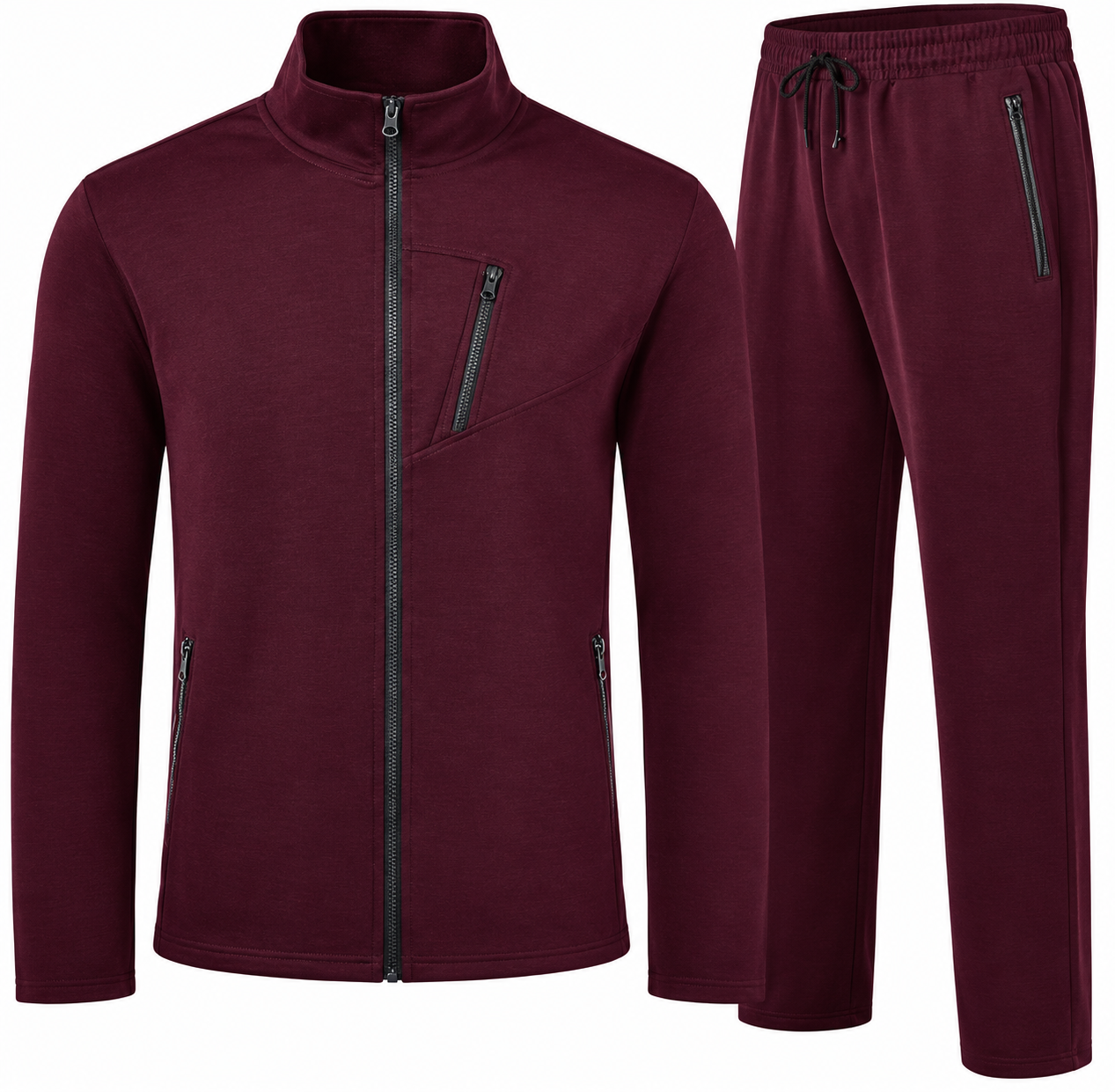 Men's Burgundy Full-Zip Track Jacket & Jogger Set
