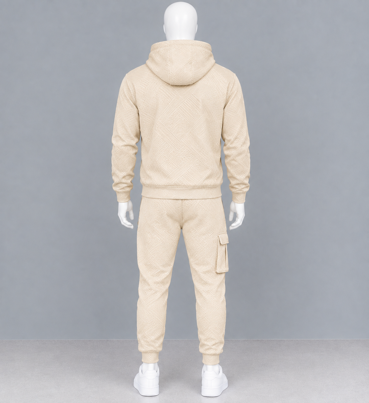 Men's Cream Textured Hoodie & Jogger Tracksuit Set image 2