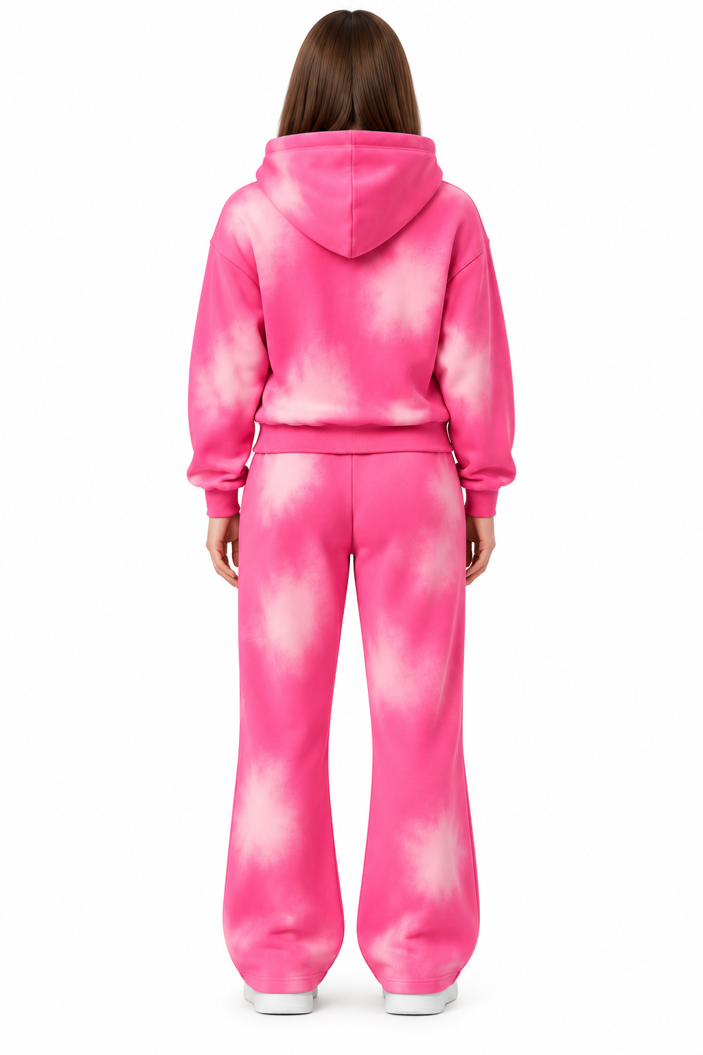Women’s Pink Tie-Dye Hoodie Tracksuit Set – Zip Hoodie & Wide Leg Sweatpants image 2