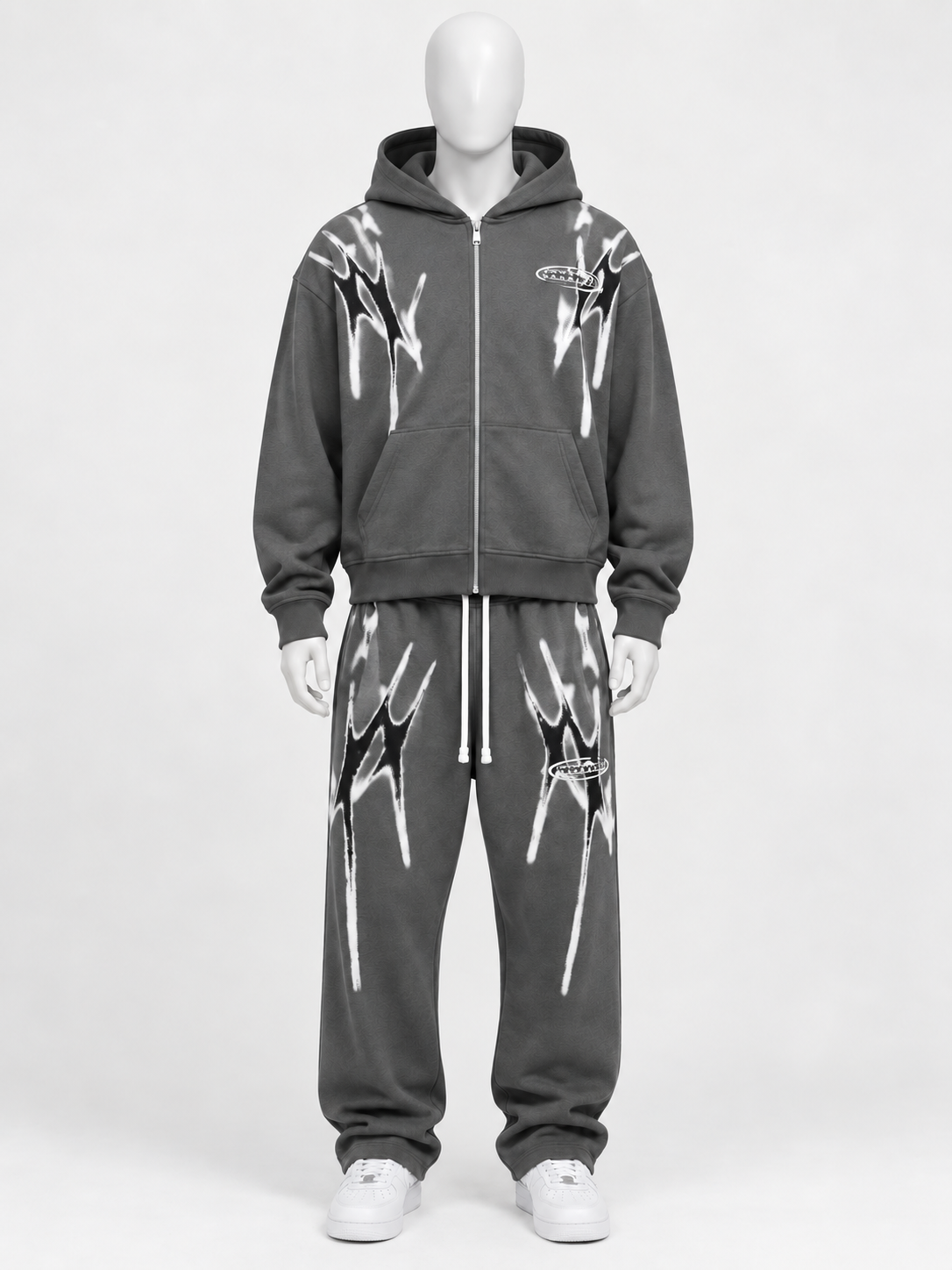 Men’s Charcoal Grey Graphic Tracksuit Set – Full Zip Hoodie & Relaxed Jogger Pants