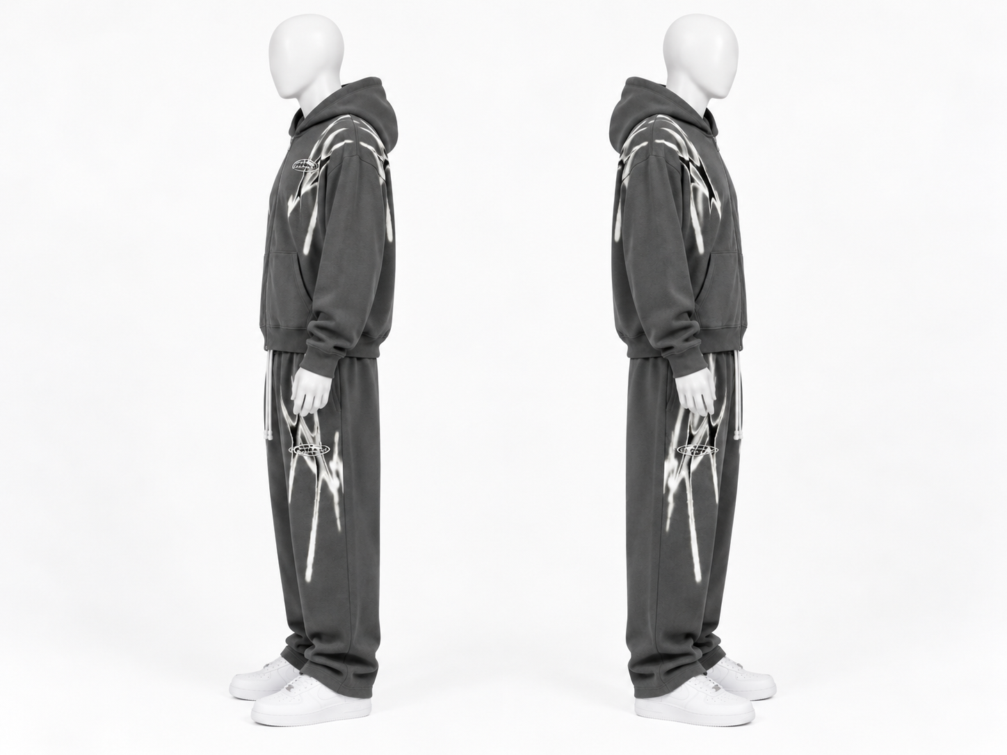 Men’s Charcoal Grey Graphic Tracksuit Set – Full Zip Hoodie & Relaxed Jogger Pants image 3