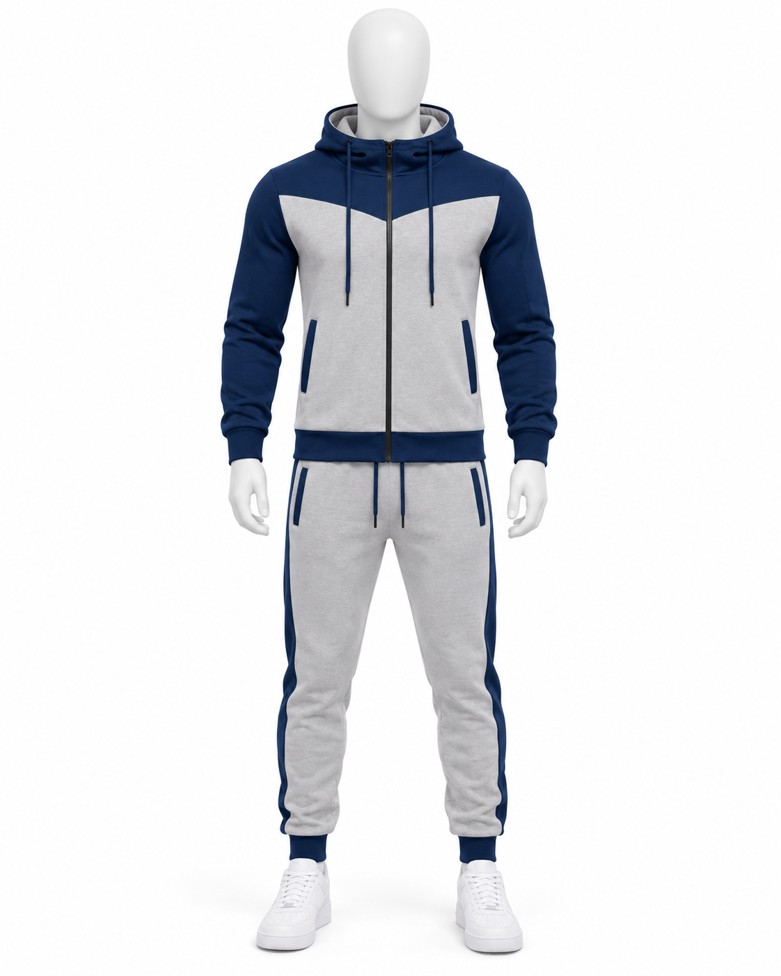 Men’s Navy Blue & Grey Hooded Tracksuit Set – Full Zip Jacket & Jogger Pants image 4