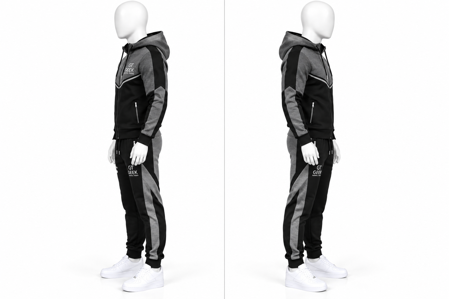 Men’s Black & Grey Branded Tracksuit Set – Full Zip Hoodie & Jogger Pants image 3