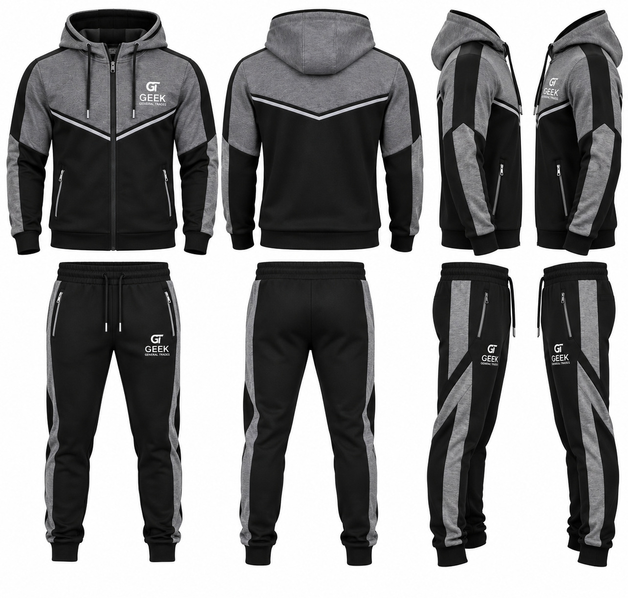 Men’s Black & Grey Branded Tracksuit Set – Full Zip Hoodie & Jogger Pants image 4
