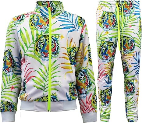 Men’s Multicolor Tiger Print Tracksuit Set – Full Zip Jacket & Jogger Pants