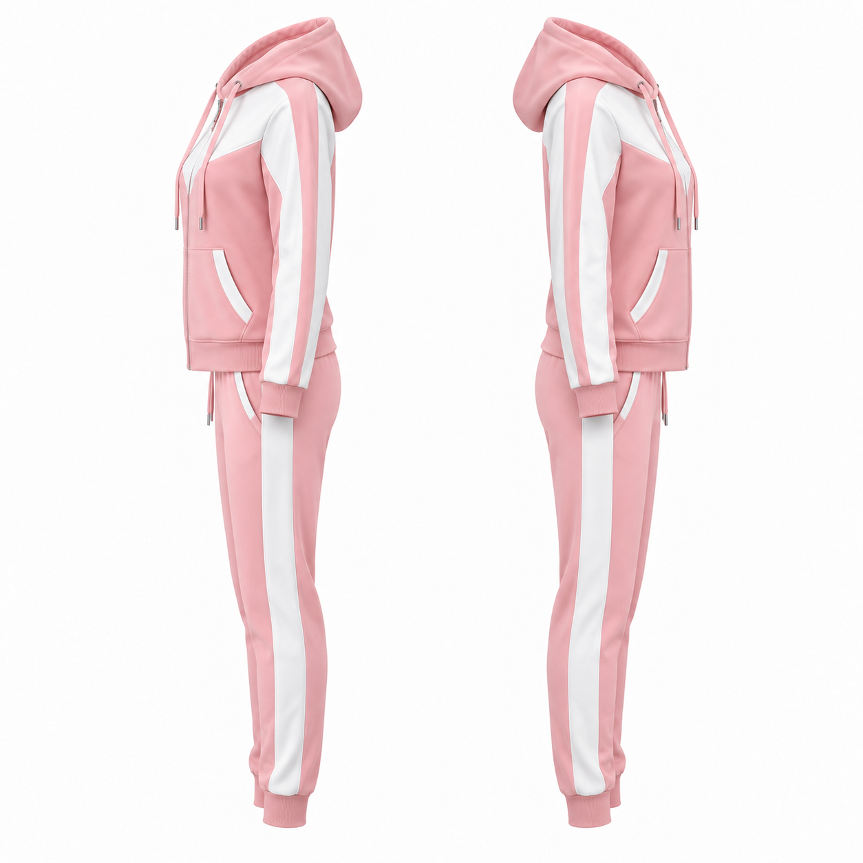 Women’s Pink & White Hooded Tracksuit Set – Full Zip Hoodie & Jogger Pants image 2