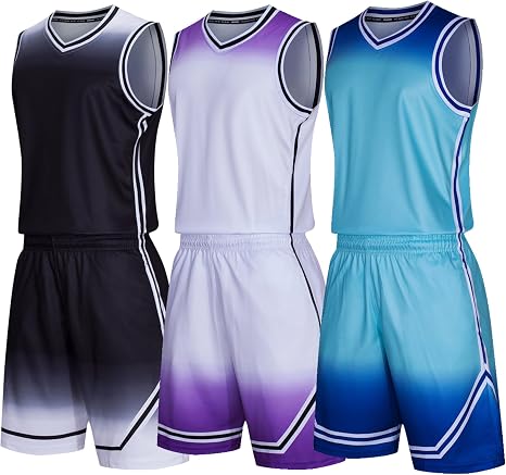 Men’s Premium Breathable Mesh Polyester Basketball Uniform Set – Gradient Jersey & Shorts