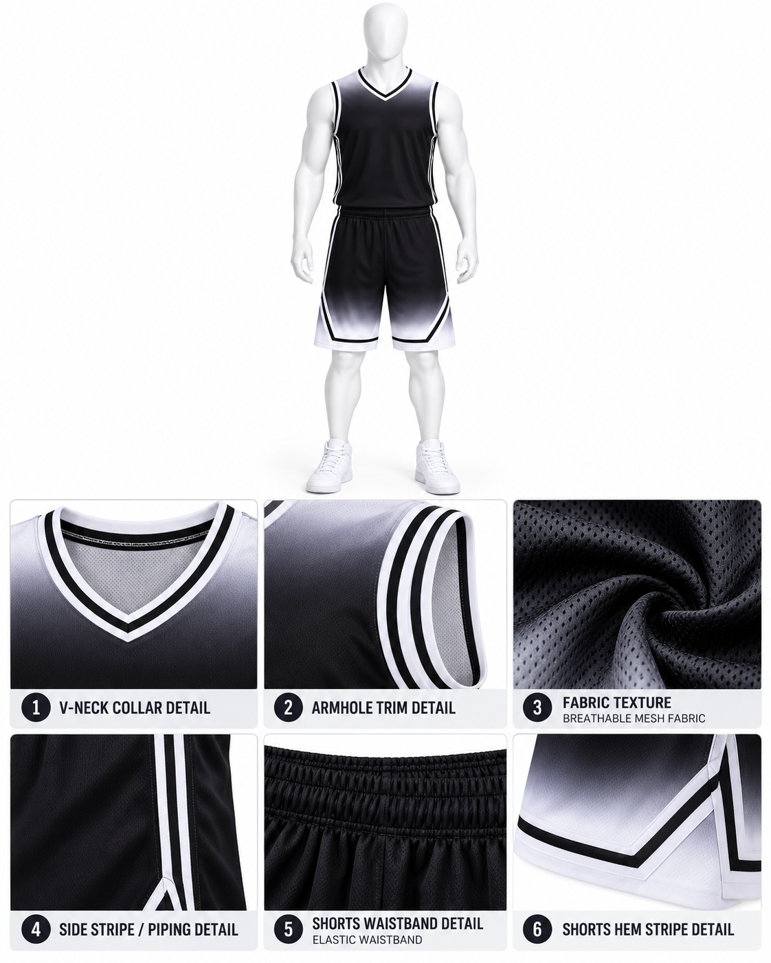 Men’s Premium Breathable Mesh Polyester Basketball Uniform Set – Gradient Jersey & Shorts image 2