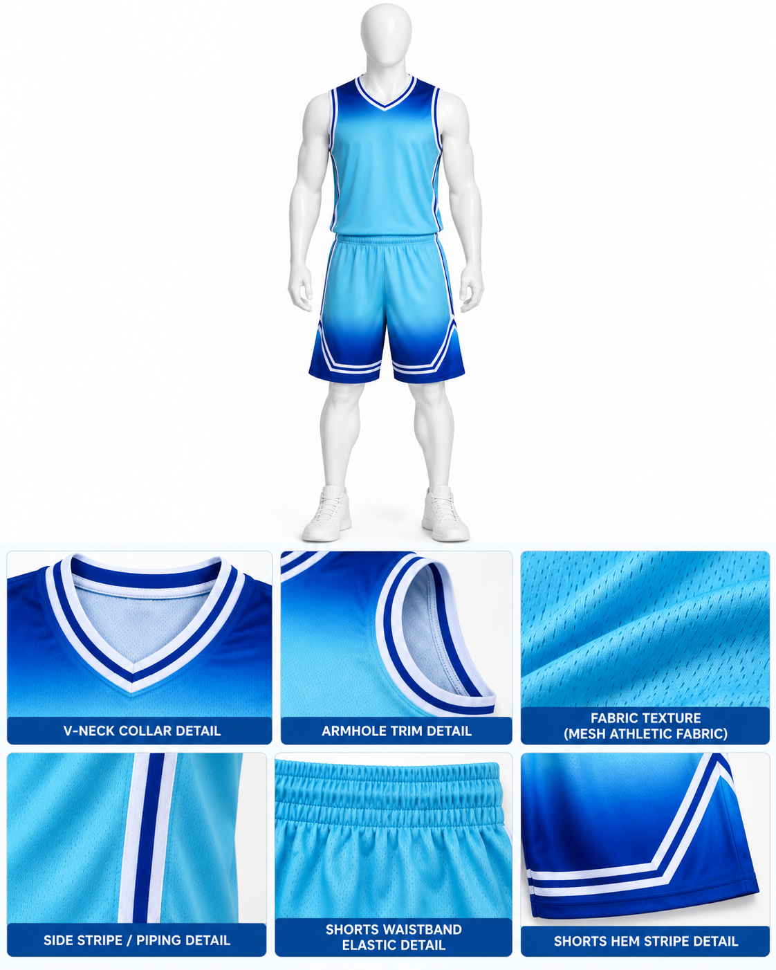 Men’s Premium Breathable Mesh Polyester Basketball Uniform Set – Gradient Jersey & Shorts image 3