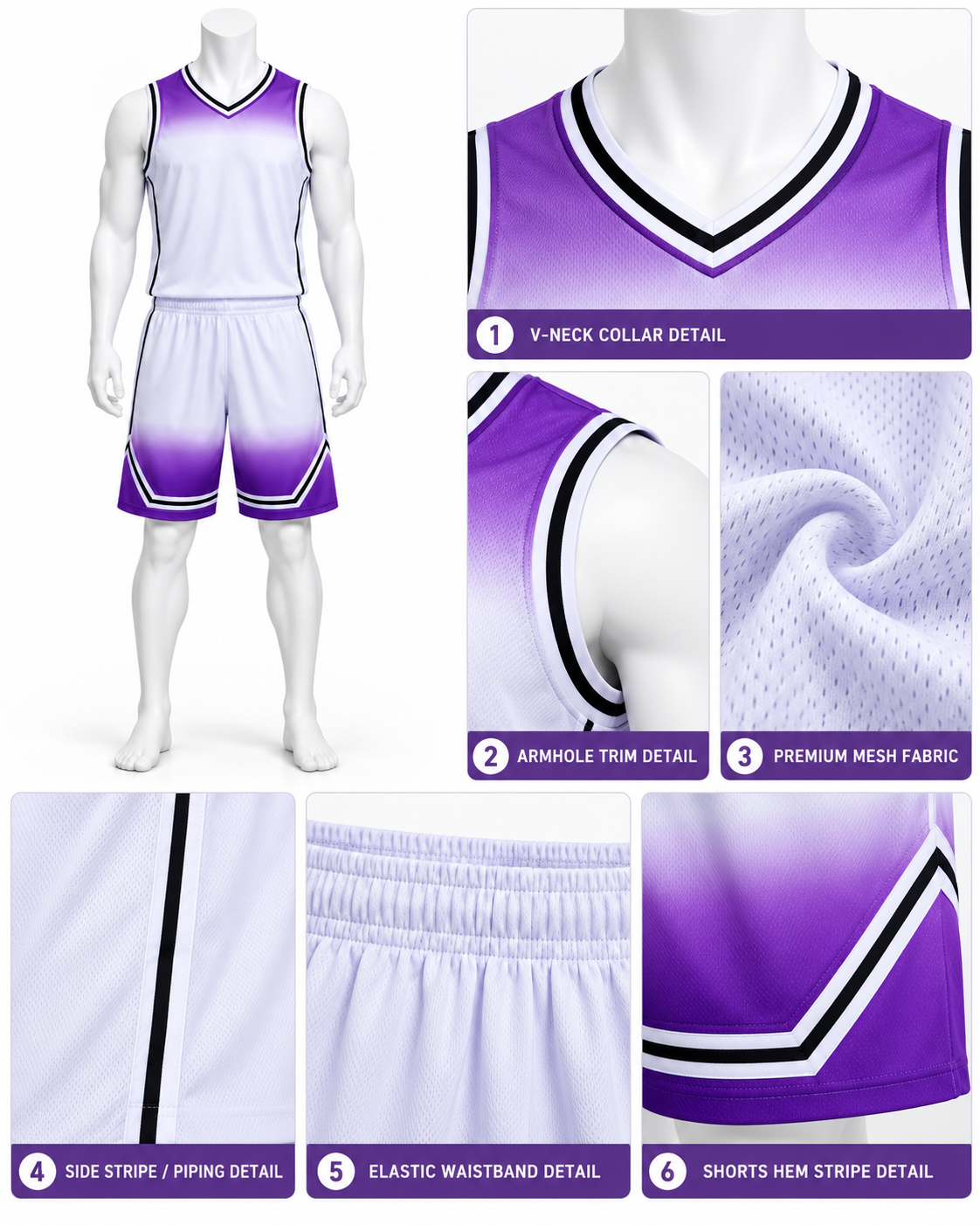 Men’s Premium Breathable Mesh Polyester Basketball Uniform Set – Gradient Jersey & Shorts image 4
