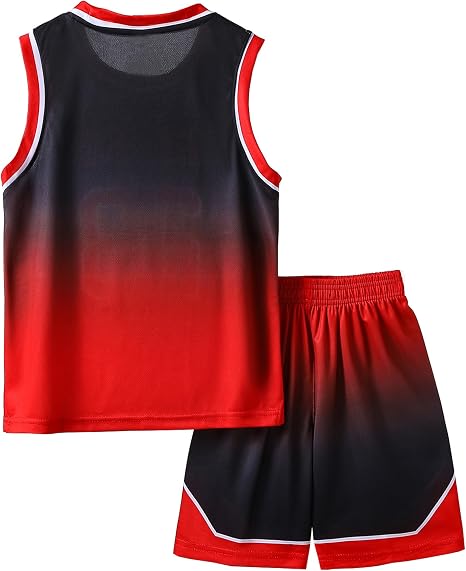 Men’s Breathable Mesh Polyester Basketball Uniform Set – Black Red Gradient Jersey & Shorts