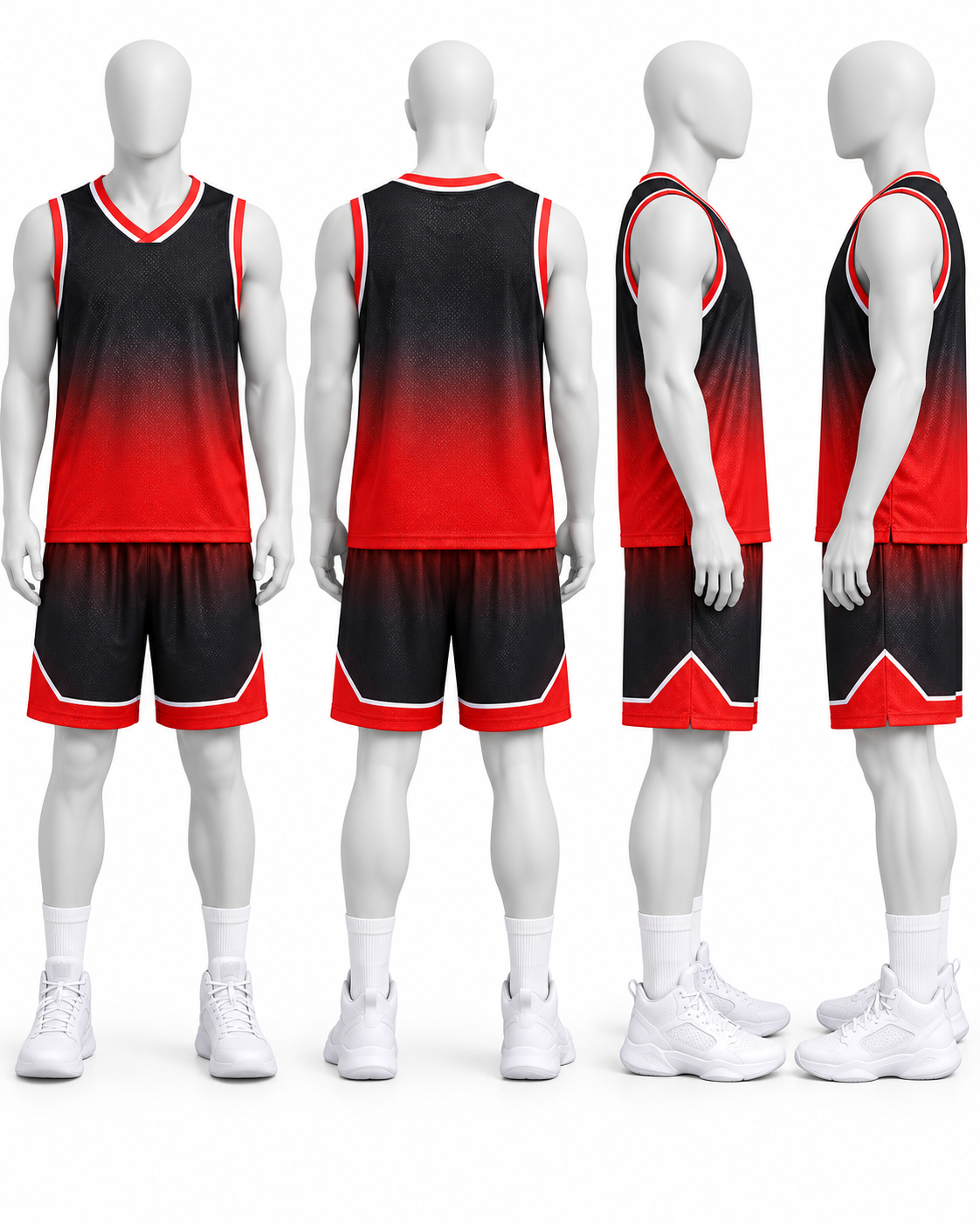 Men’s Breathable Mesh Polyester Basketball Uniform Set – Black Red Gradient Jersey & Shorts image 2