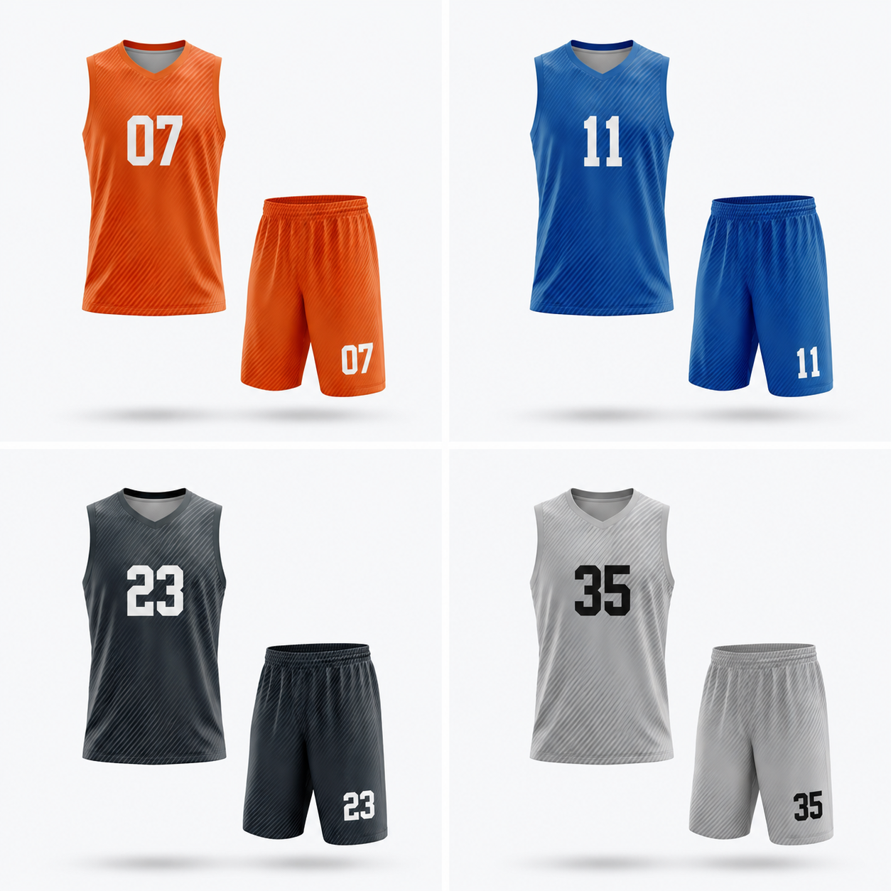 Men’s Breathable Textured Mesh Polyester Basketball Uniform Set – Numbered Jersey & Shorts