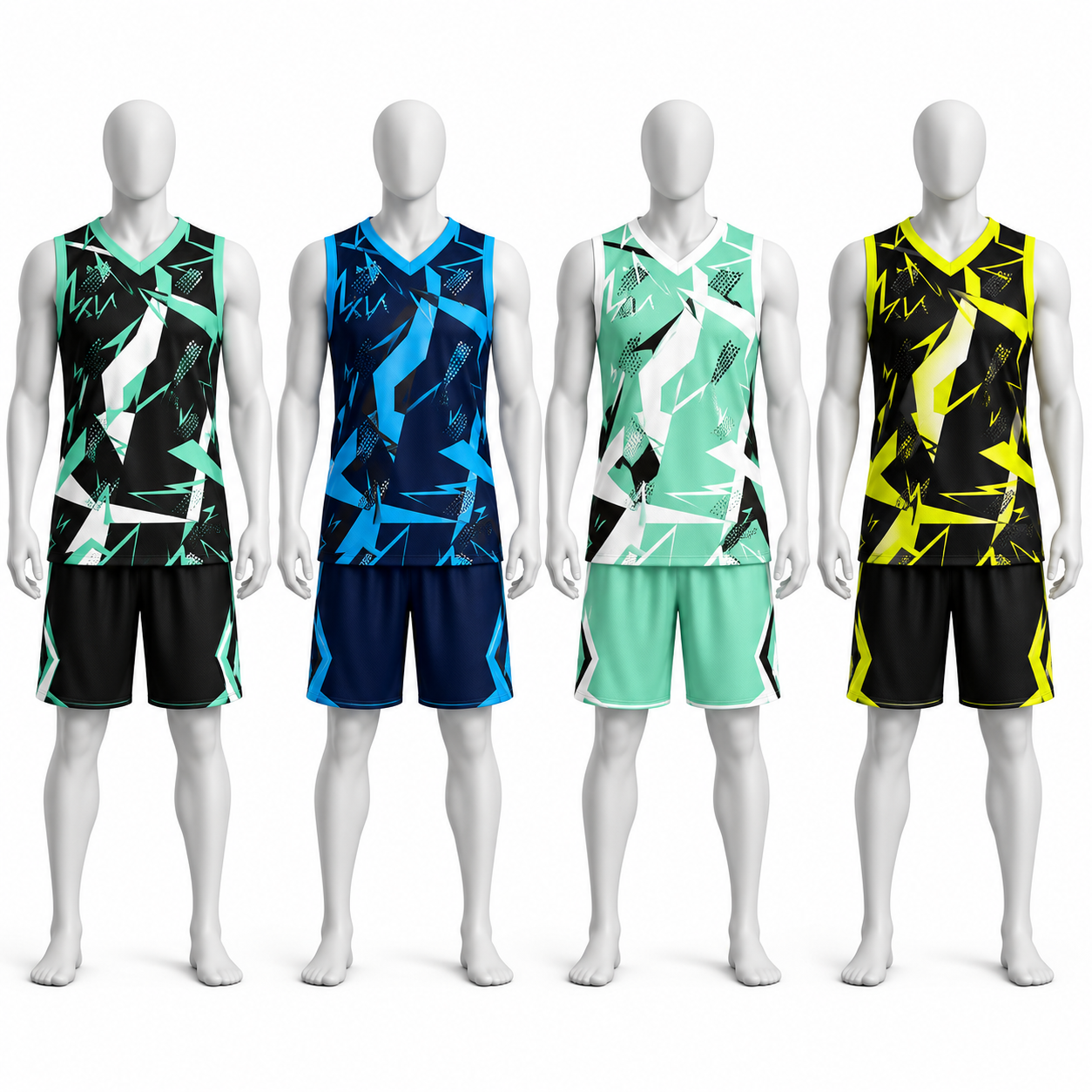 Men’s Breathable Performance Mesh Polyester Basketball Uniform Set – Geometric Jersey & Shorts