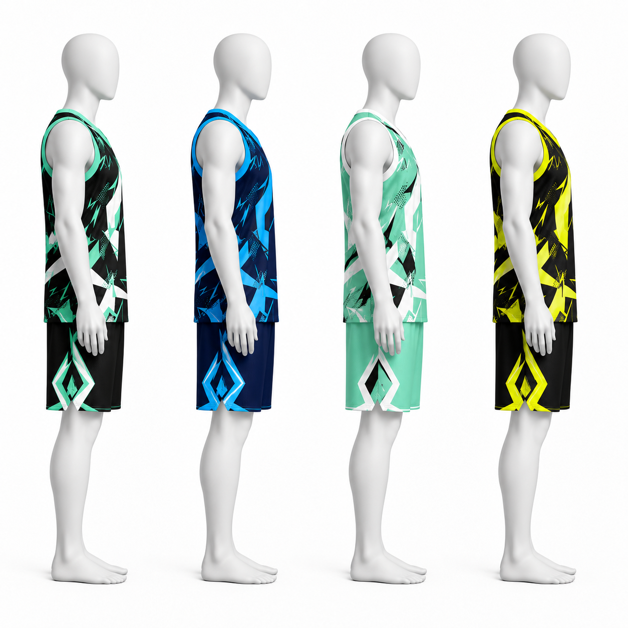 Men’s Breathable Performance Mesh Polyester Basketball Uniform Set – Geometric Jersey & Shorts image 2