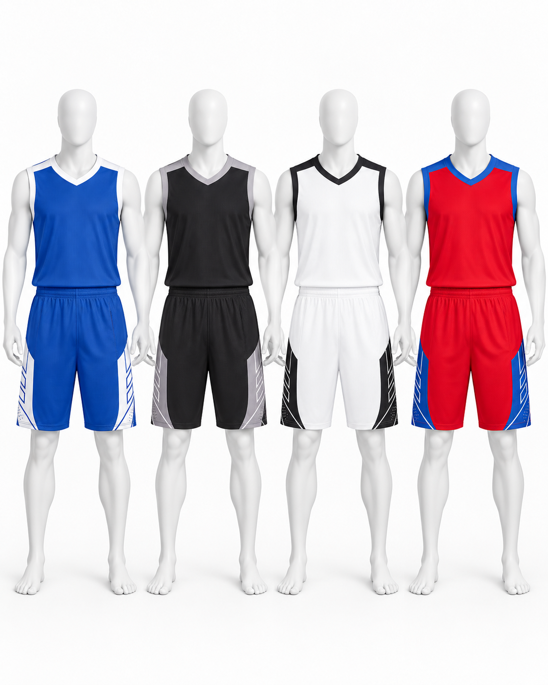 Men’s Breathable Performance Mesh Basketball Uniform Set – 4 Color Team Jersey & Shorts