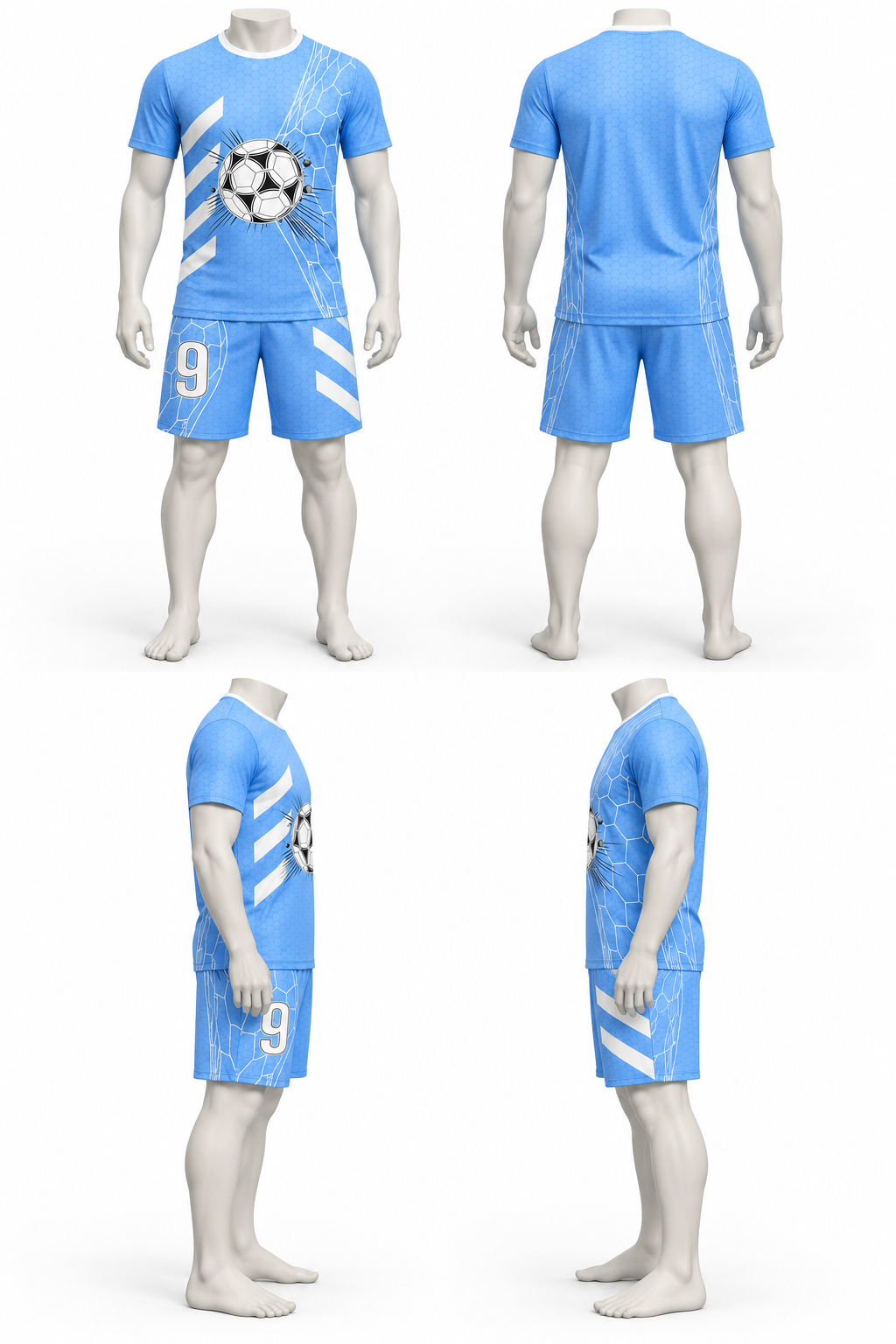 Sky Blue Polyester Soccer Jersey & Shorts Set image 2
