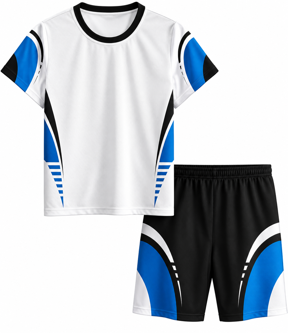 White & Blue Polyester Soccer Jersey and Shorts Set