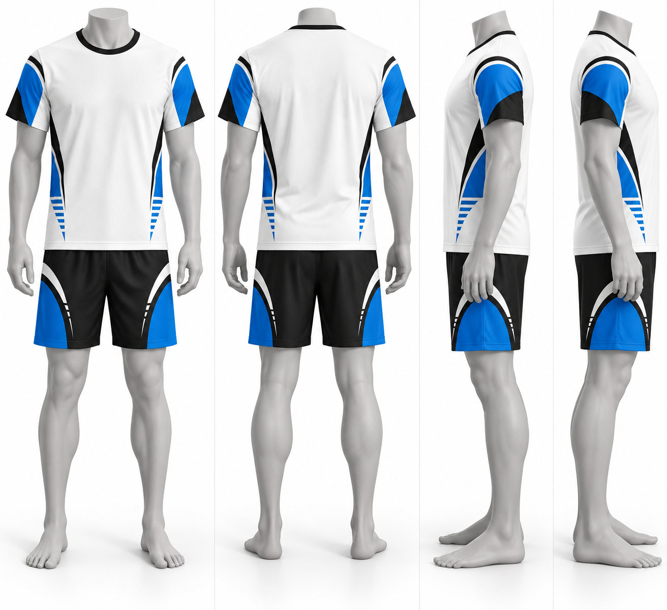White & Blue Polyester Soccer Jersey and Shorts Set image 2
