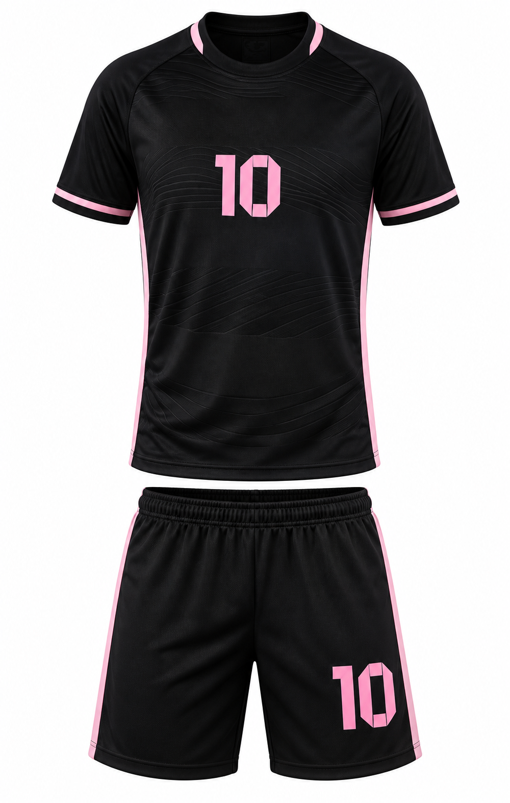 Black & Pink Polyester Soccer Jersey and Shorts Set