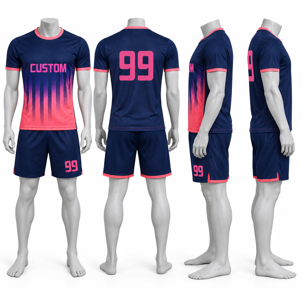 Navy & Coral Pink Polyester Soccer Jersey and Shorts Set