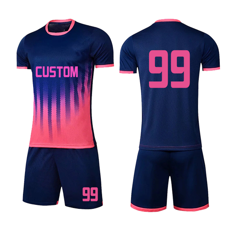 Navy & Coral Pink Polyester Soccer Jersey and Shorts Set image 2