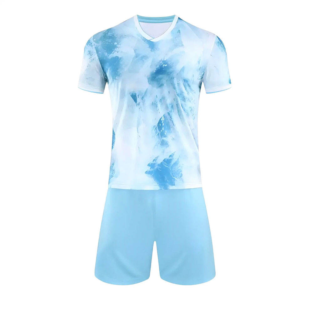 Ice Blue Polyester Soccer Jersey & Shorts Set