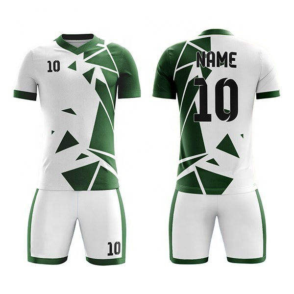 White & Forest Green Polyester Soccer Jersey and Shorts Set