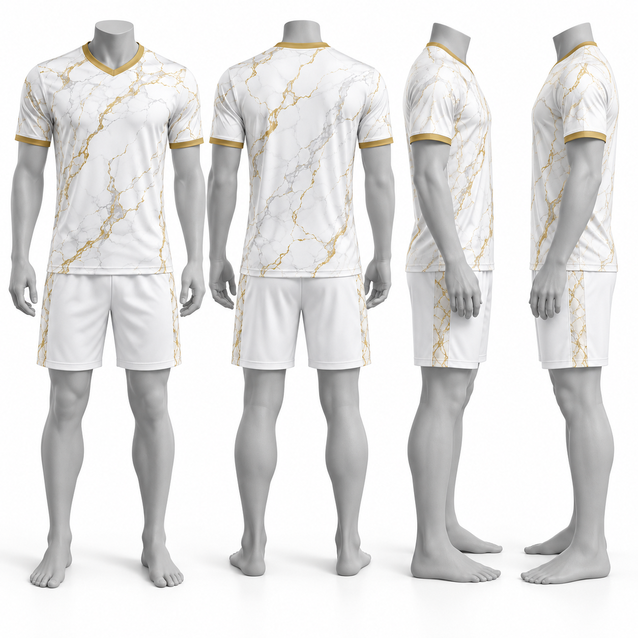 White & Gold Marble Polyester Soccer Jersey and Shorts Set image 2