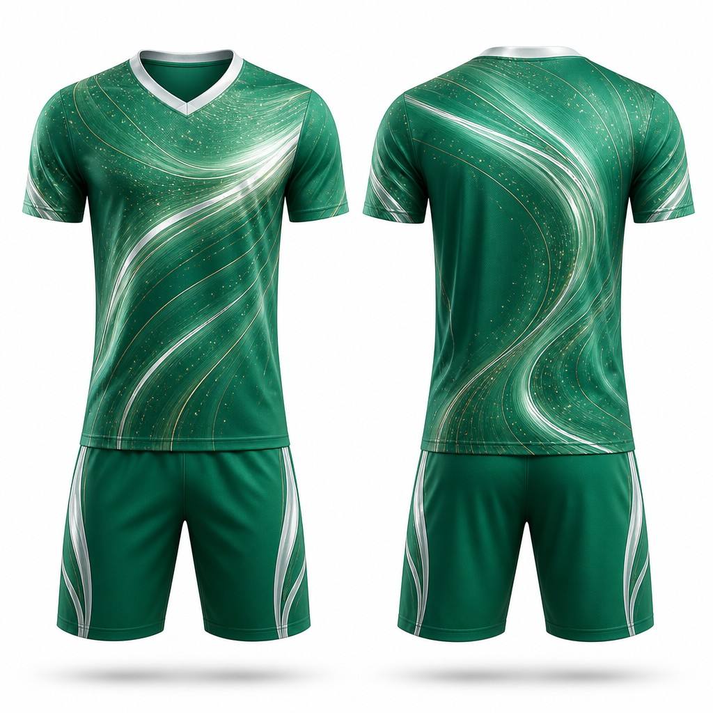 Emerald Green Polyester Soccer Jersey & Shorts Set