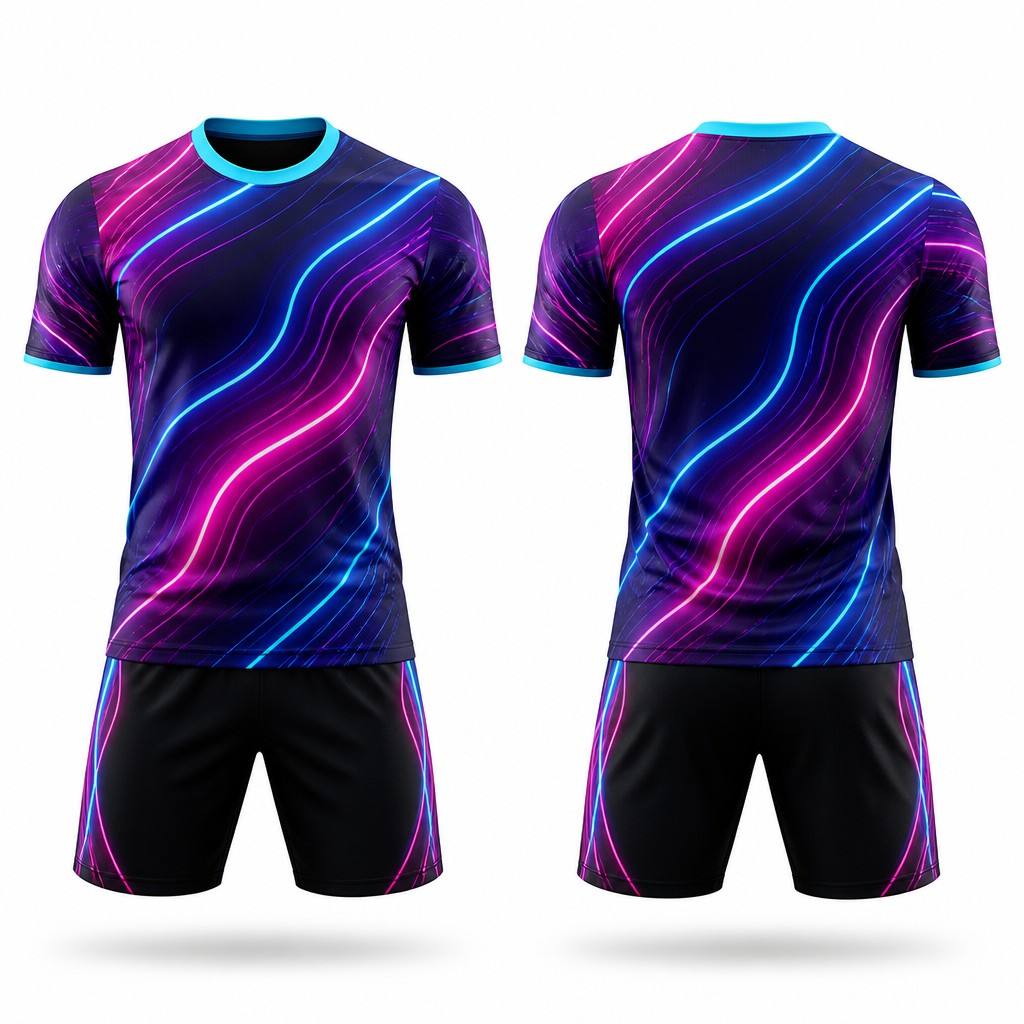 Navy Neon Wave Polyester Soccer Jersey & Shorts Set