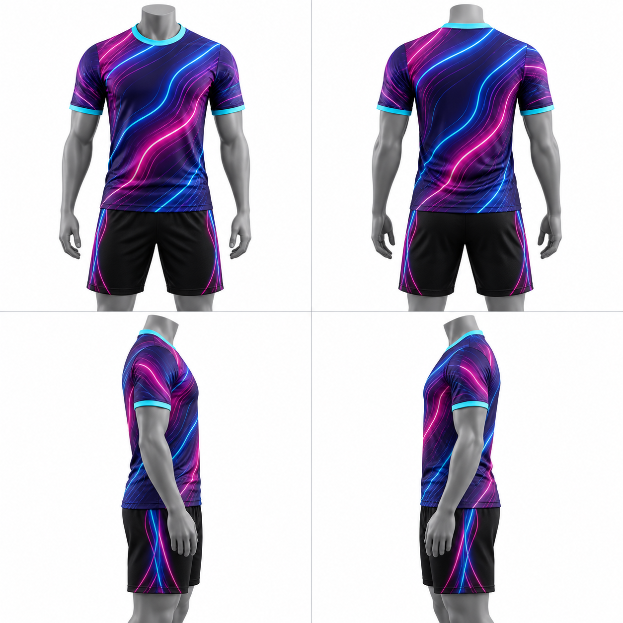 Navy Neon Wave Polyester Soccer Jersey & Shorts Set image 2