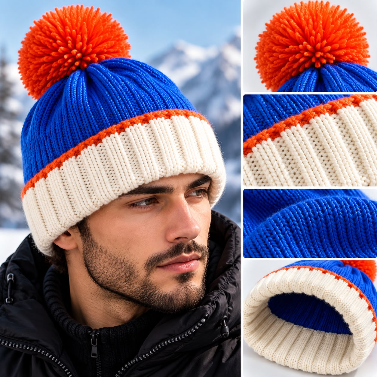Custom Pom Pom Beanie Premium Two Tone Cuffed Beanie image 3