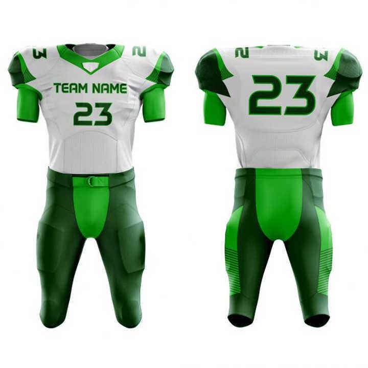 White & Green Polyester American Football Jersey and Pants Set