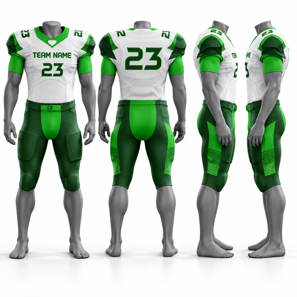 White & Green Polyester American Football Jersey and Pants Set image 2