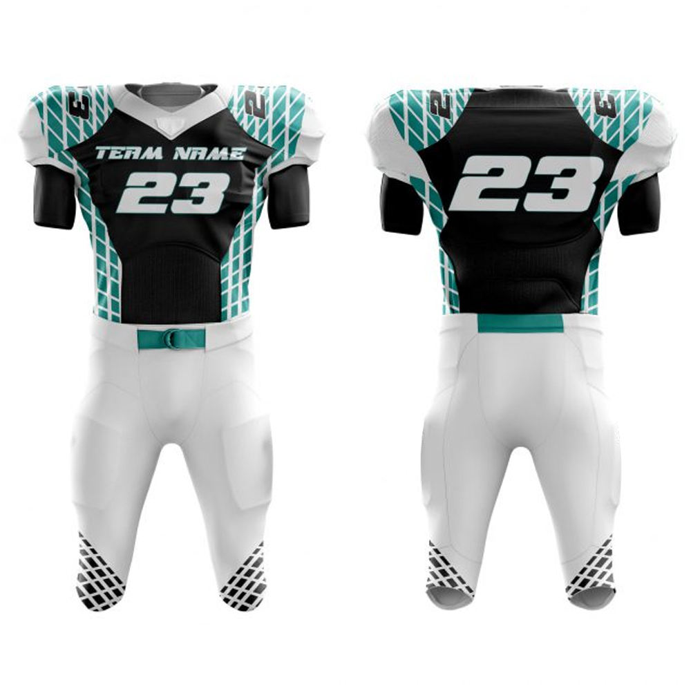 Black & Teal Polyester American Football Jersey with White Pants