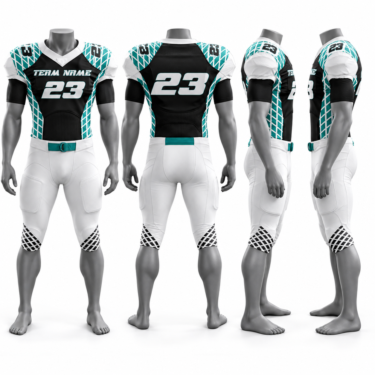 Black & Teal Polyester American Football Jersey with White Pants image 2