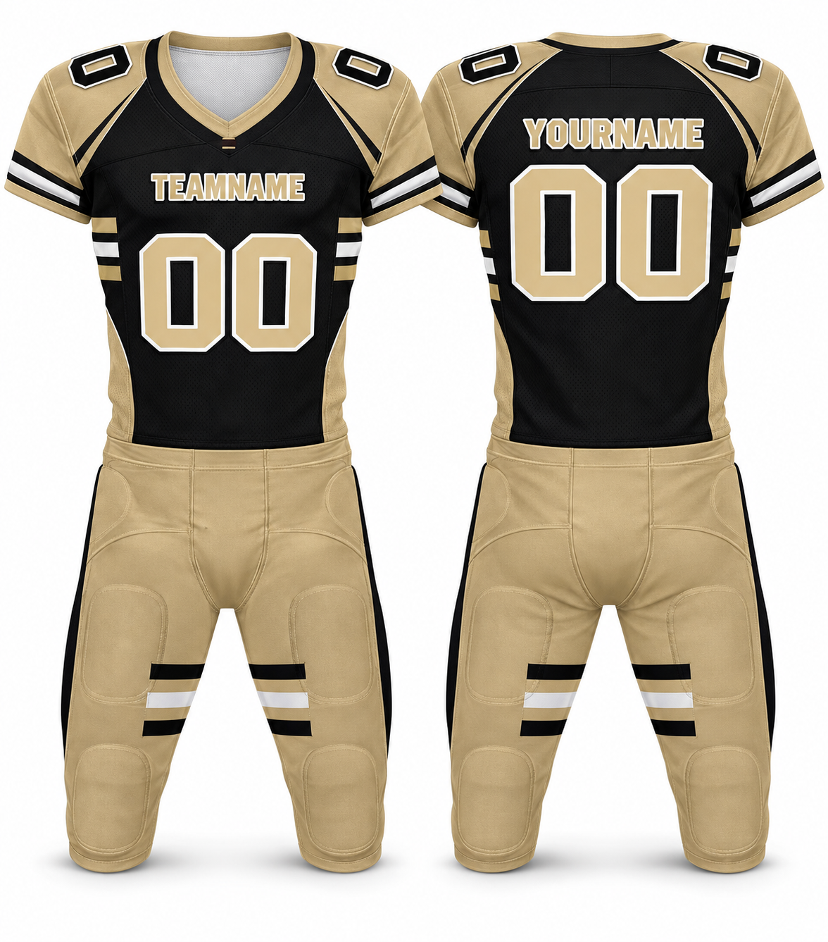 Black & Gold Polyester American Football Jersey and Pants Set