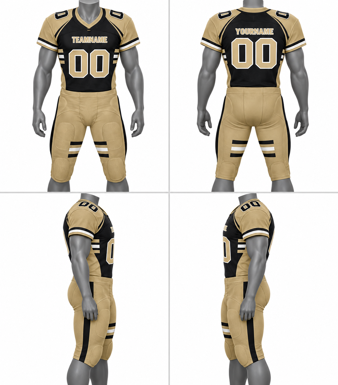 Black & Gold Polyester American Football Jersey and Pants Set image 2