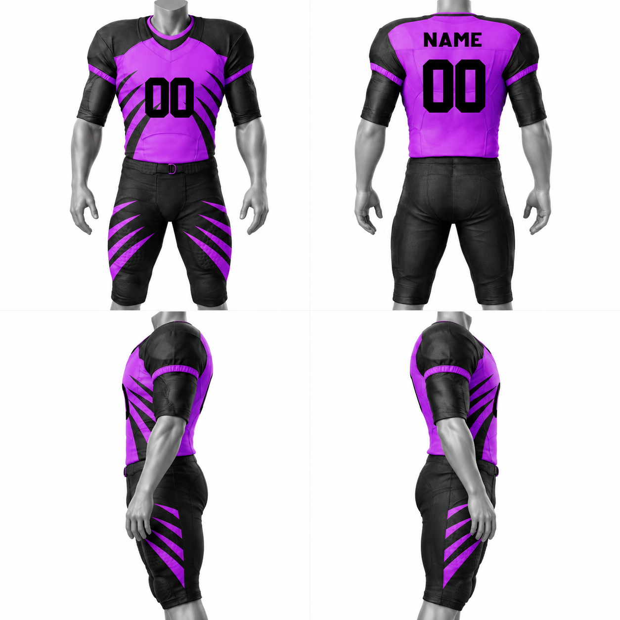 Purple & Black Polyester American Football Jersey and Pants Set image 2
