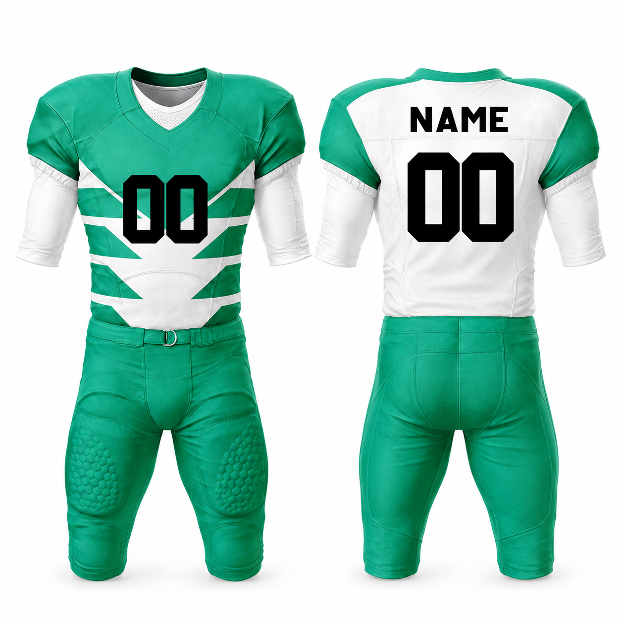 Green & White Polyester American Football Jersey and Pants Set