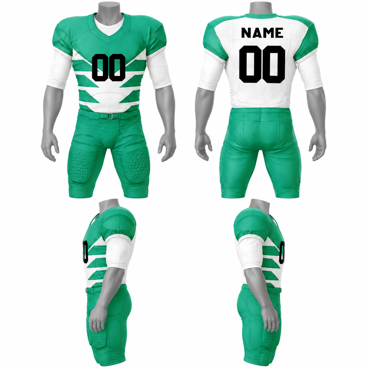 Green & White Polyester American Football Jersey and Pants Set image 2
