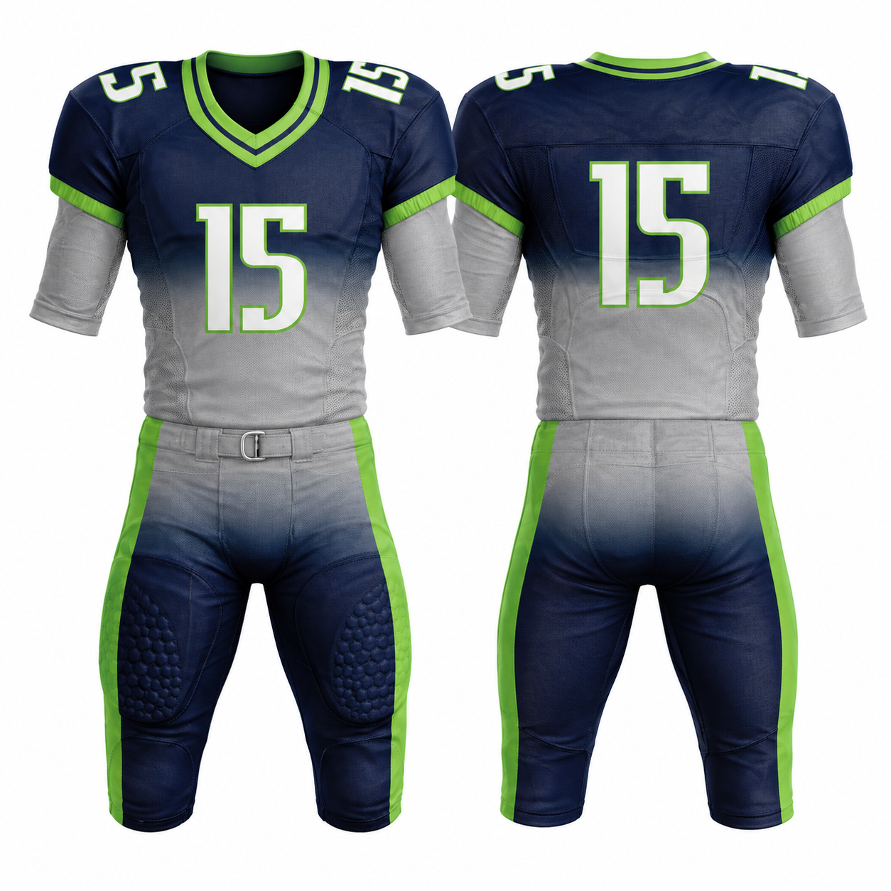 Navy & Gray Polyester American Football Uniform with Lime Accents