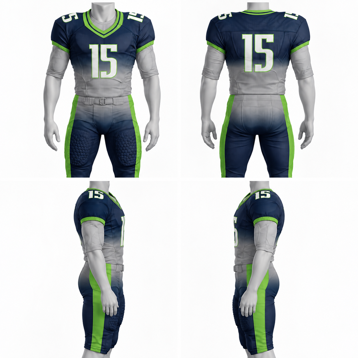 Navy & Gray Polyester American Football Uniform with Lime Accents image 2