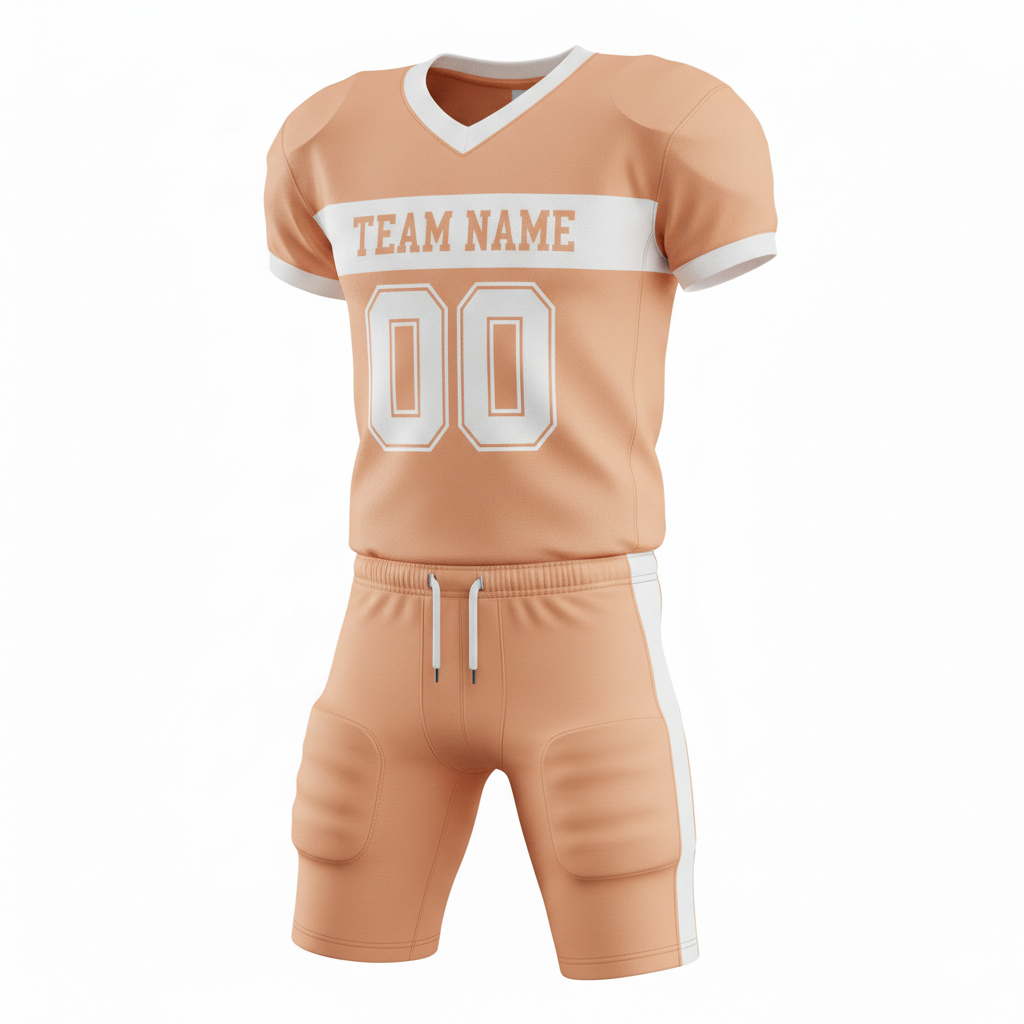 Peach & White Polyester American Football Jersey and Pants Set