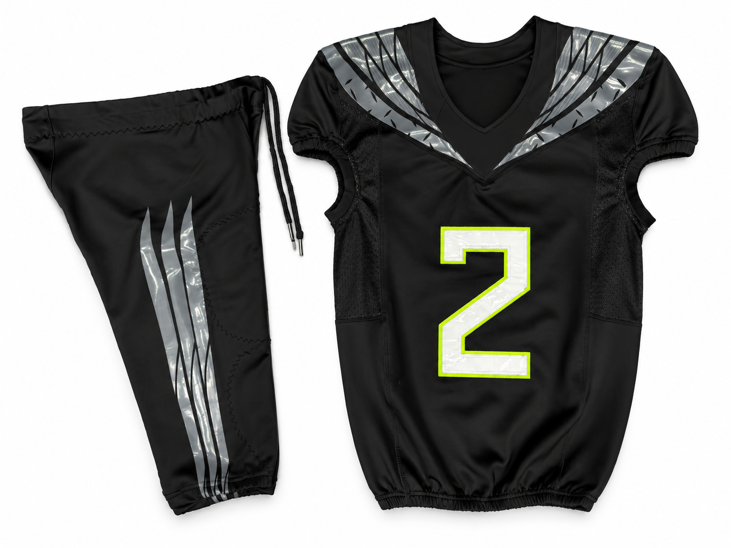 Black & Silver Polyester American Football Jersey and Pants Set