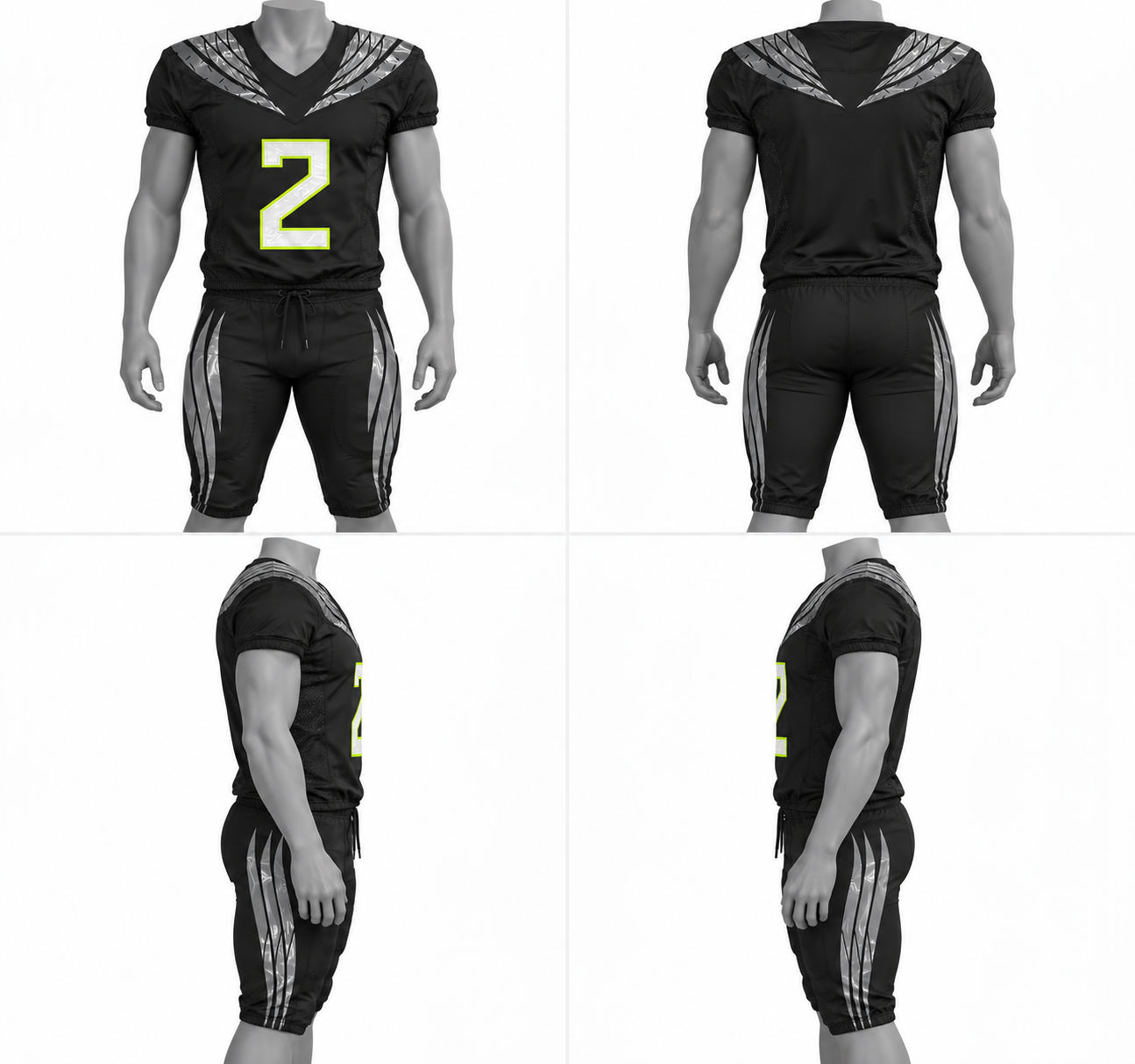 Black & Silver Polyester American Football Jersey and Pants Set image 2