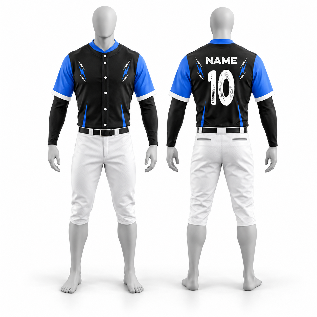 Custom Polyester Baseball Uniform Set – Black & Royal Blue Jersey with White Pants image 2